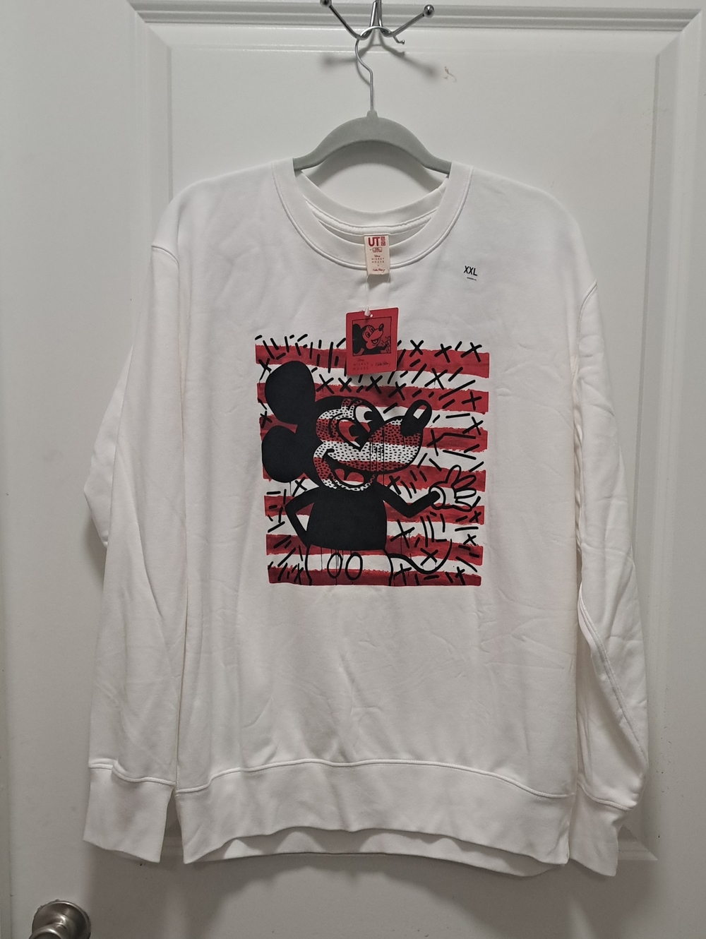 Uniqlo White Sweatshirt with Red & Black Mickey Graphic